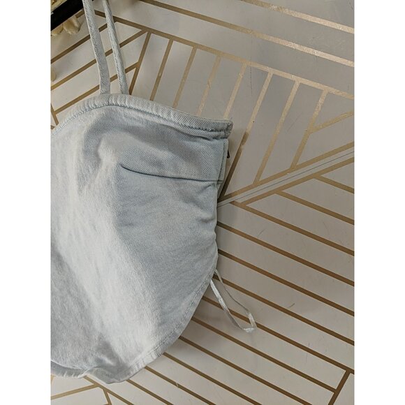 Zara Women's Denim Bandana Crop Top Zip Up Sides Sleeveless Light Blue Small - Picture 4 of 6